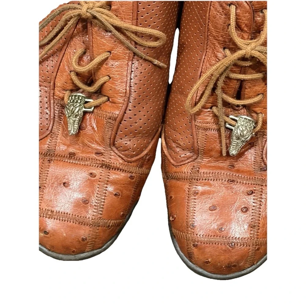 Los Altos Cognac‎ Ostrich Quill Patch Cognac Casual Sneaker Shoes Men's 10? READ